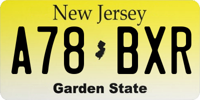 NJ license plate A78BXR
