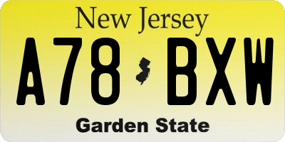 NJ license plate A78BXW