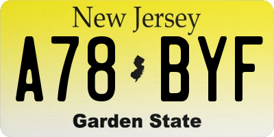 NJ license plate A78BYF