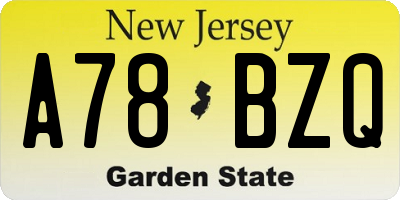NJ license plate A78BZQ