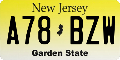 NJ license plate A78BZW