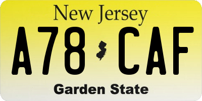 NJ license plate A78CAF