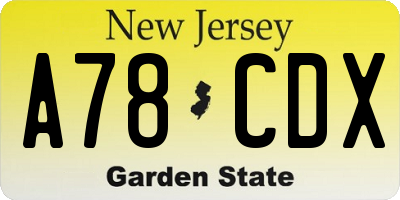 NJ license plate A78CDX