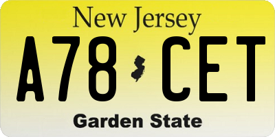 NJ license plate A78CET