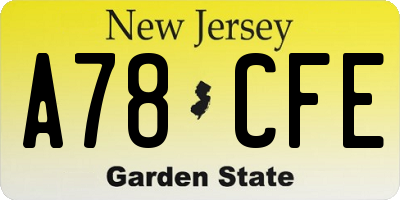 NJ license plate A78CFE