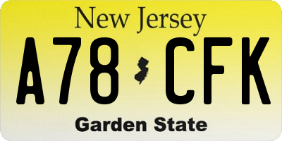 NJ license plate A78CFK