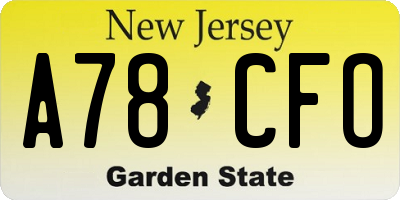 NJ license plate A78CFO