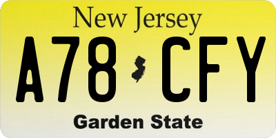 NJ license plate A78CFY