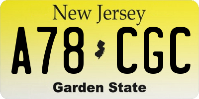 NJ license plate A78CGC