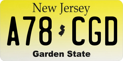 NJ license plate A78CGD