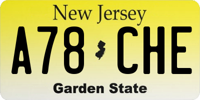 NJ license plate A78CHE