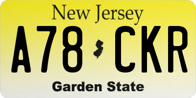 NJ license plate A78CKR