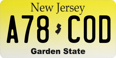 NJ license plate A78COD