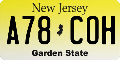 NJ license plate A78COH