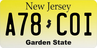 NJ license plate A78COI