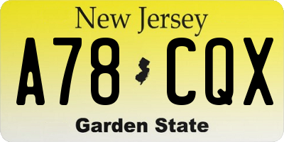 NJ license plate A78CQX