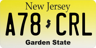 NJ license plate A78CRL