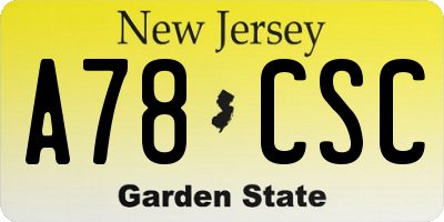 NJ license plate A78CSC