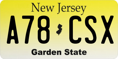 NJ license plate A78CSX