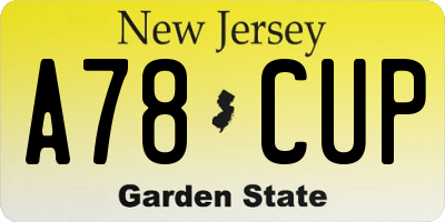 NJ license plate A78CUP