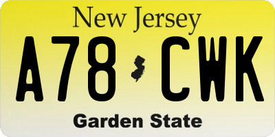 NJ license plate A78CWK