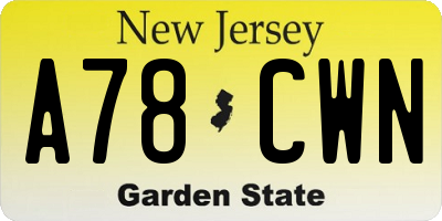 NJ license plate A78CWN
