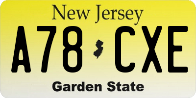 NJ license plate A78CXE
