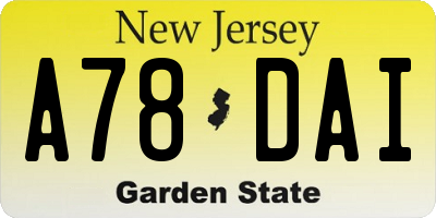 NJ license plate A78DAI