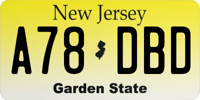 NJ license plate A78DBD
