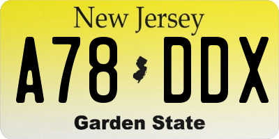 NJ license plate A78DDX