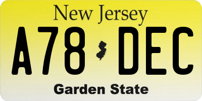 NJ license plate A78DEC