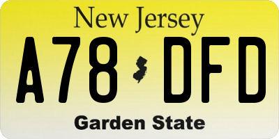 NJ license plate A78DFD