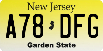 NJ license plate A78DFG