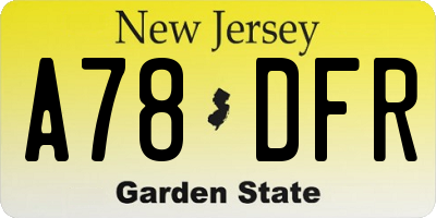 NJ license plate A78DFR