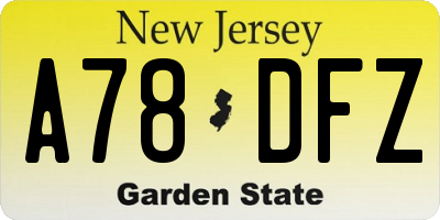 NJ license plate A78DFZ