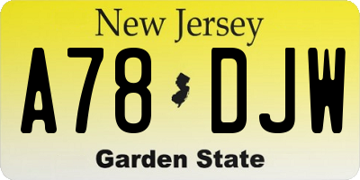 NJ license plate A78DJW