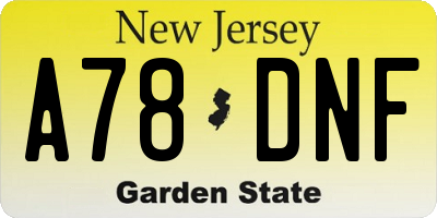 NJ license plate A78DNF