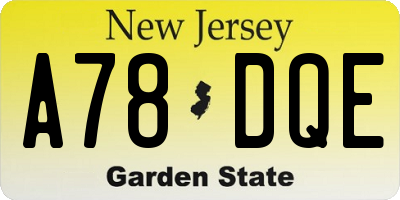 NJ license plate A78DQE