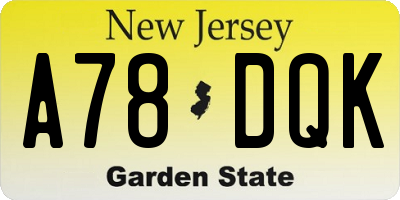 NJ license plate A78DQK