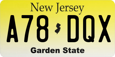 NJ license plate A78DQX