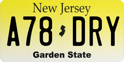 NJ license plate A78DRY