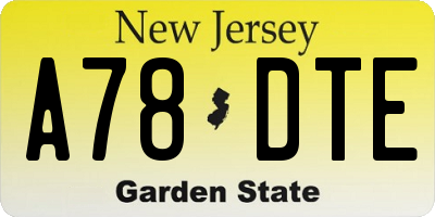 NJ license plate A78DTE