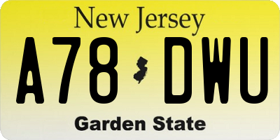 NJ license plate A78DWU