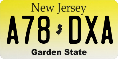 NJ license plate A78DXA