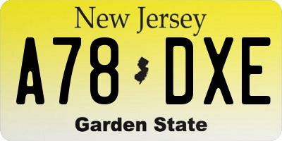 NJ license plate A78DXE