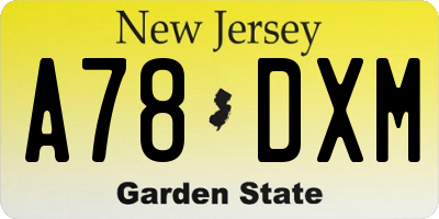 NJ license plate A78DXM