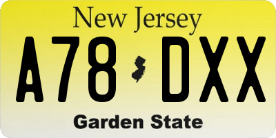 NJ license plate A78DXX