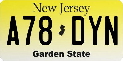 NJ license plate A78DYN