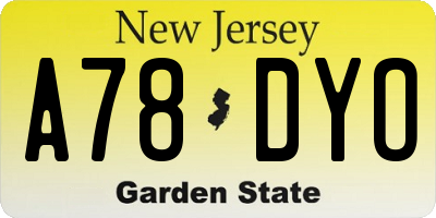 NJ license plate A78DYO