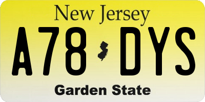 NJ license plate A78DYS